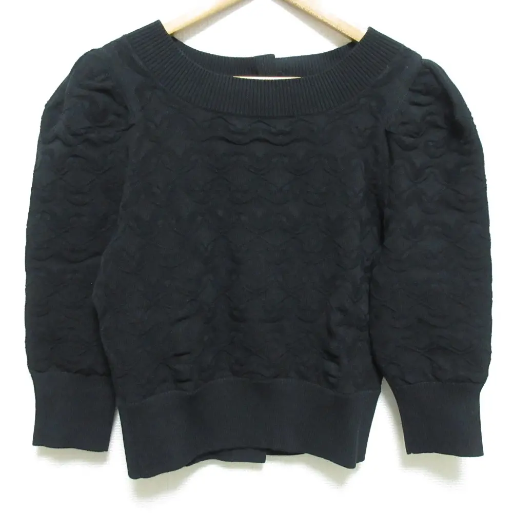 CHANEL シャネル ココマーク バックボタン 七分袖 ショート丈 ジャガードニット セーター P45327 サイズ38 ブラック