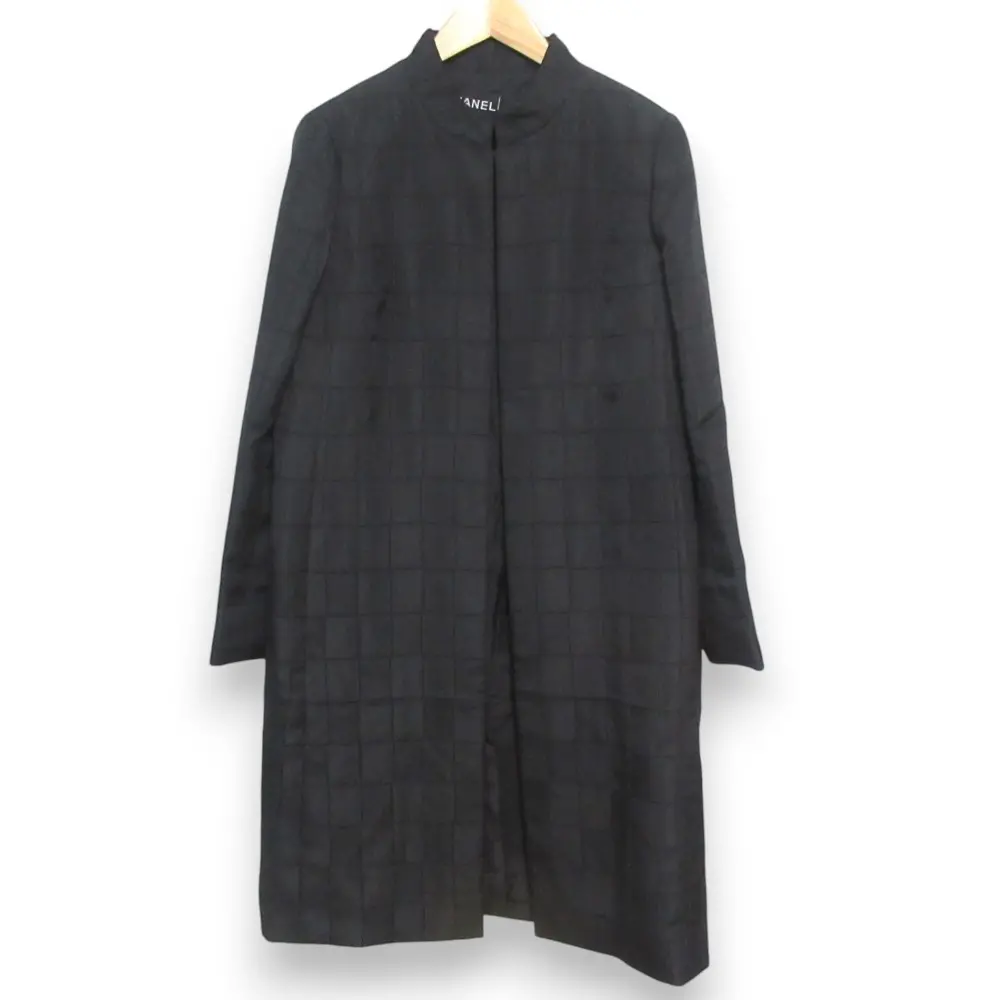 00A CHANEL シャネル ヴィンテージ 袖ココマーク スタンドカラー ロングコート P16475 サイズ42 ブラック