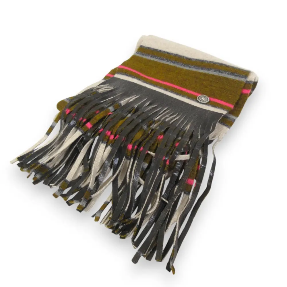 CHANEL シャネル パリ ダラス コレクション カシミヤ100％ ボーダー柄 フリンジマフラー P49719 ベージュ系マルチカラー