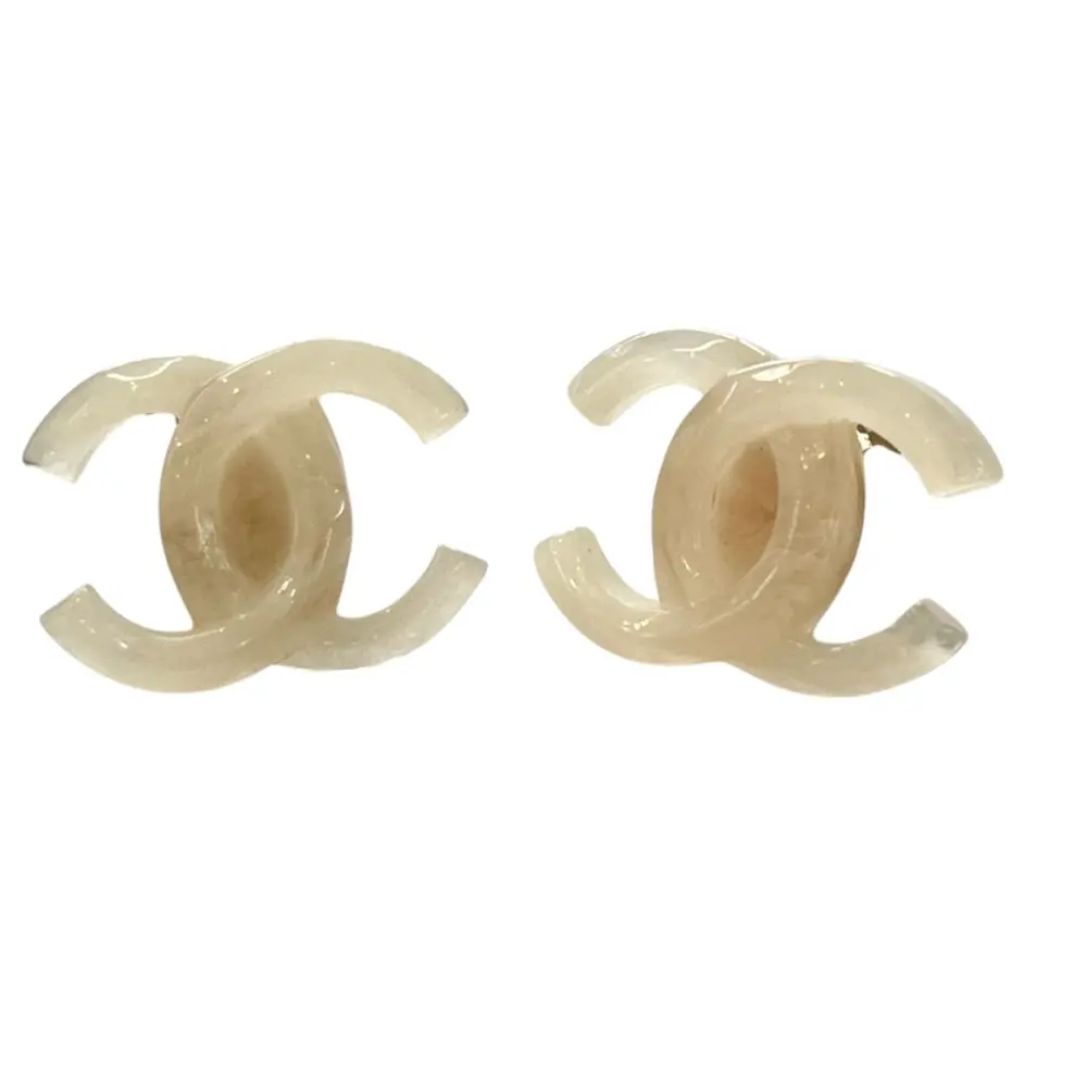 02P CHANEL シャネル ヴィンテージ クリア ココマーク イヤリング クリアホワイト