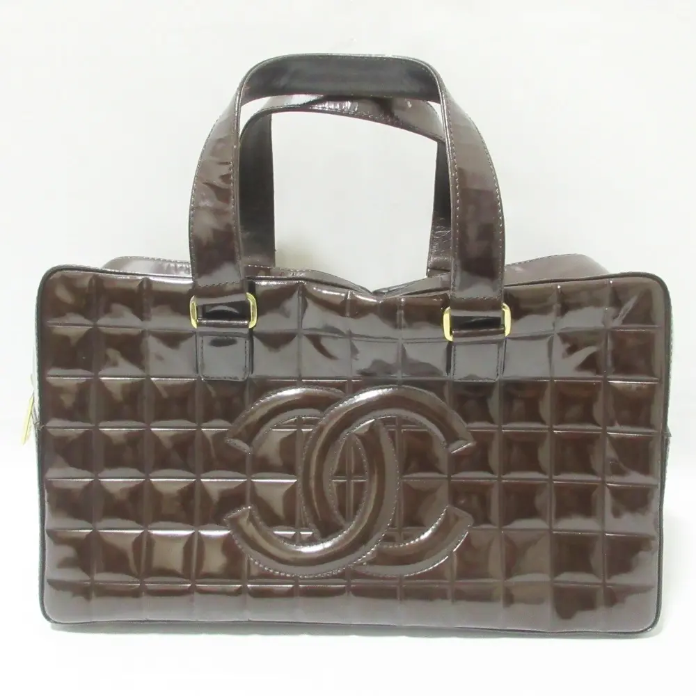 CHANEL シャネル チョコバー エナメル ココマーク ボストンバッグ ハンドバッグ ブラウン