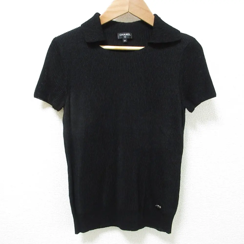 CHANEL シャネル 半袖 サマー リブニット カットソー セーター P56135 34 ブラック