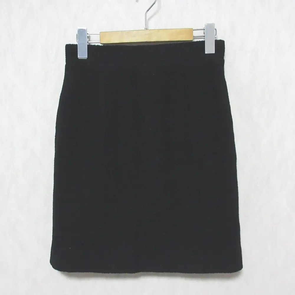 CHANEL シャネル 95P ヴィンテージ ウール100％ タイト ツイード ミニスカート PO4600 42 ブラック