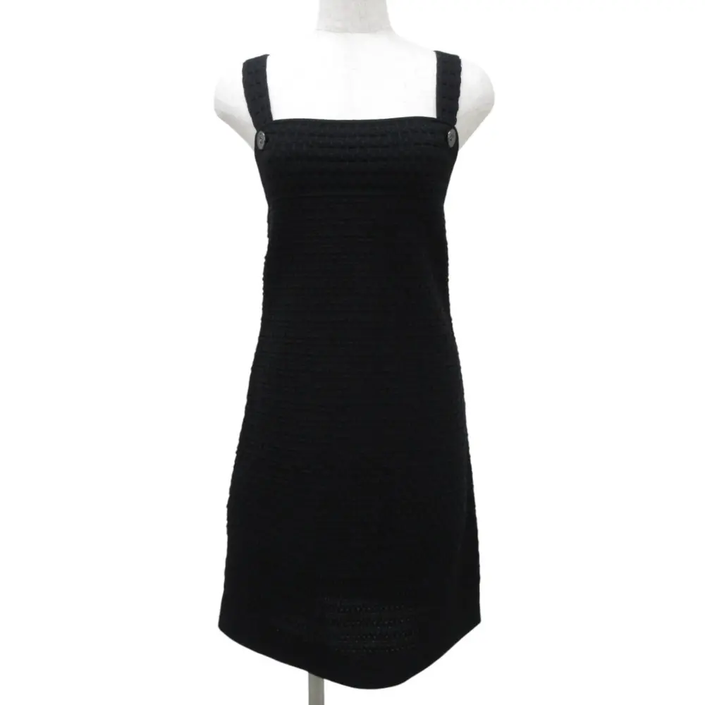 CHANEL シャネル ココマークボタン ストレッチ ノースリーブ ニットドレス ワンピース P49317 サイズ34 ブラック