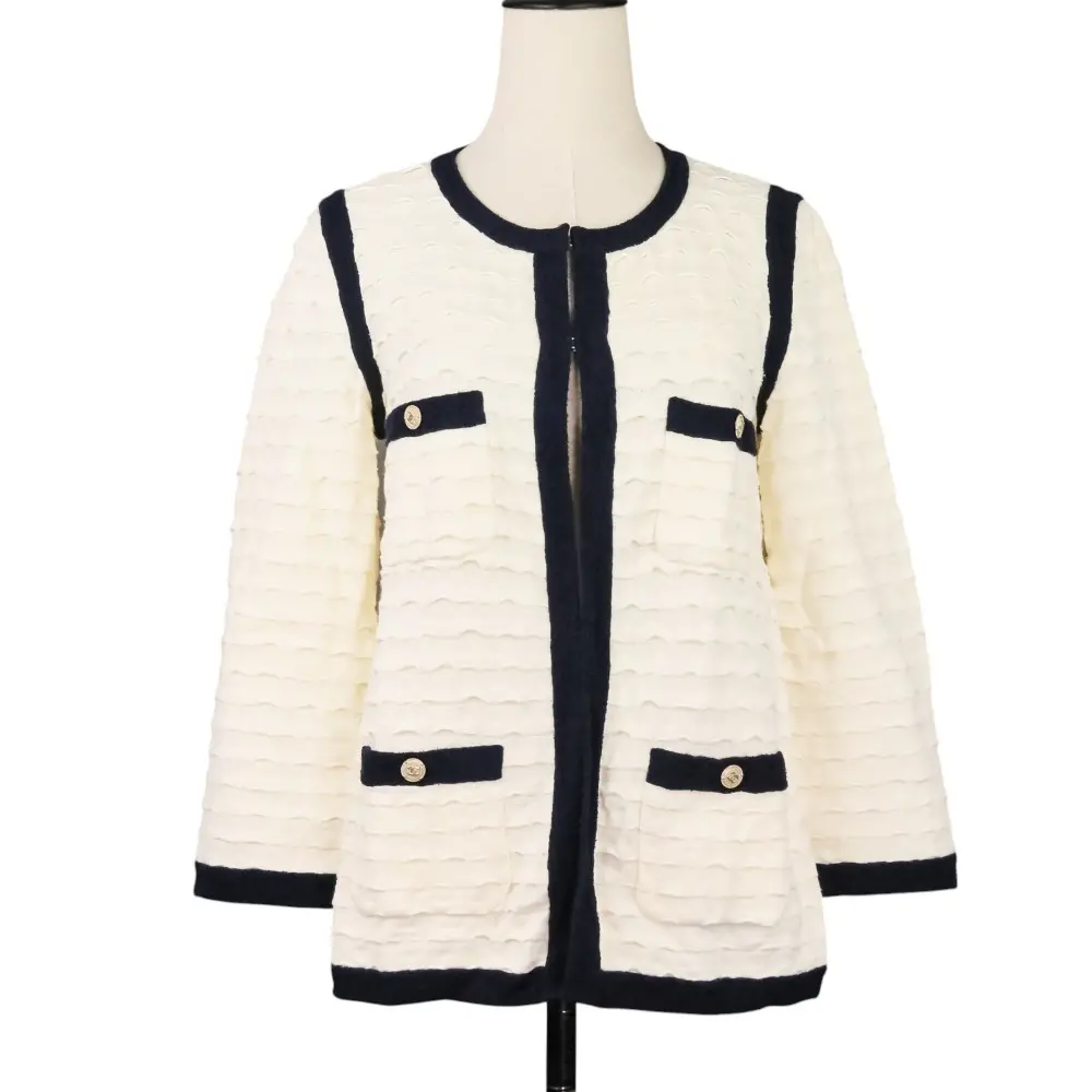 CHANEL シャネル ココマークボタン バイカラー ニットジャケット カーディガン P43011 サイズ38 アイボリー ネイビー 