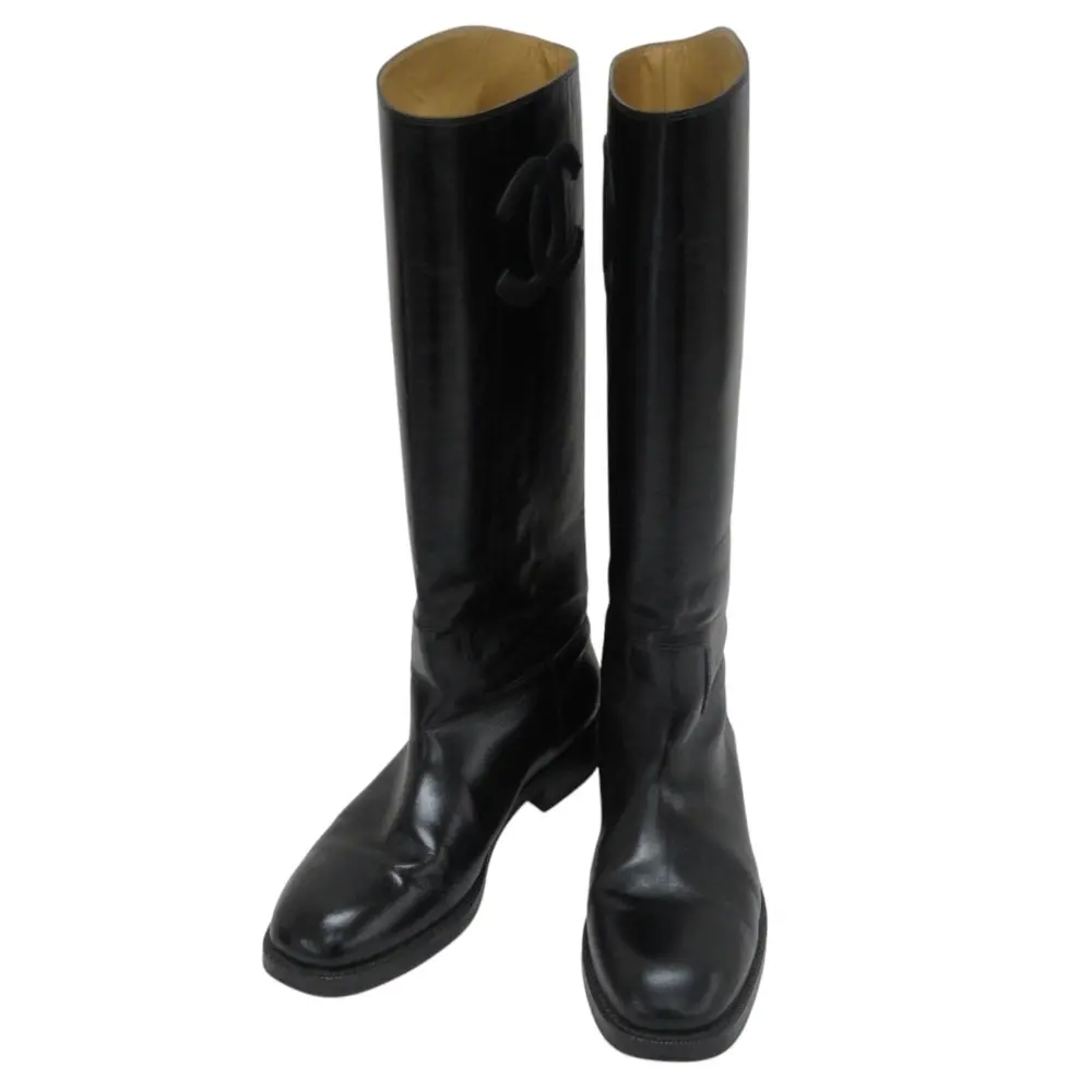 CHANEL シャネル レザー ココマーク ロングブーツ ハイブーツ G33870 39 1/2 25.5cm相当 ブラック