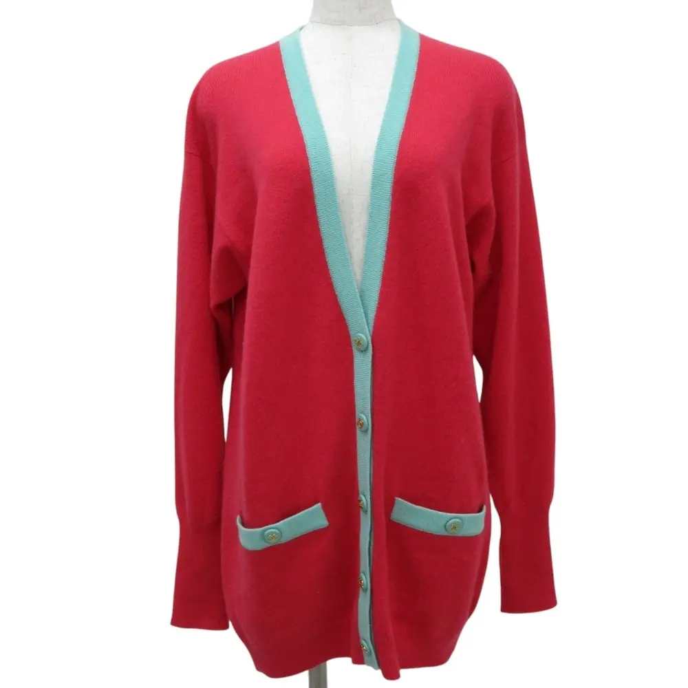 94C CHANEL シャネル ヴィンテージ ココマークボタン カシミヤ100％ ロングニットカーディガン 40 ピンク