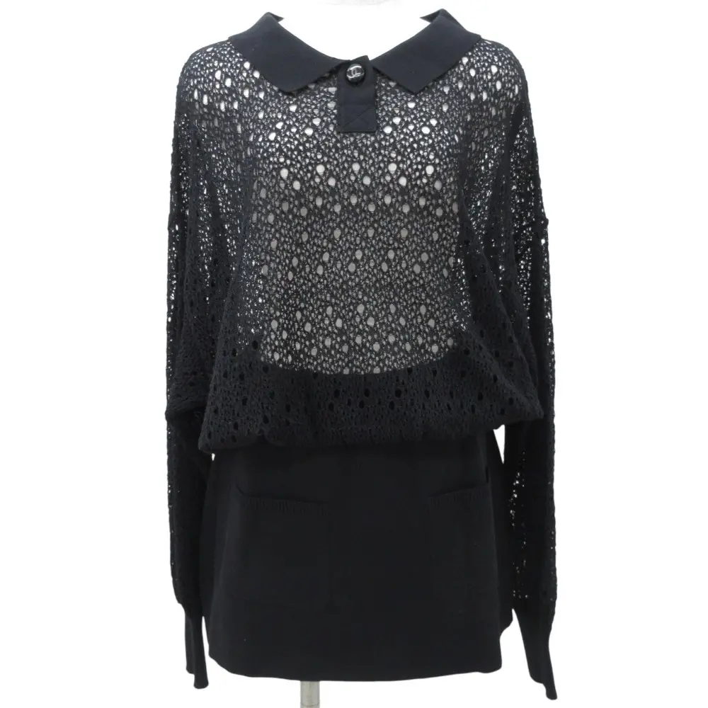 CHANEL シャネル ココマークボタン ブラウジングニットミニドレス ワンピース P53649 サイズ38 ブラック