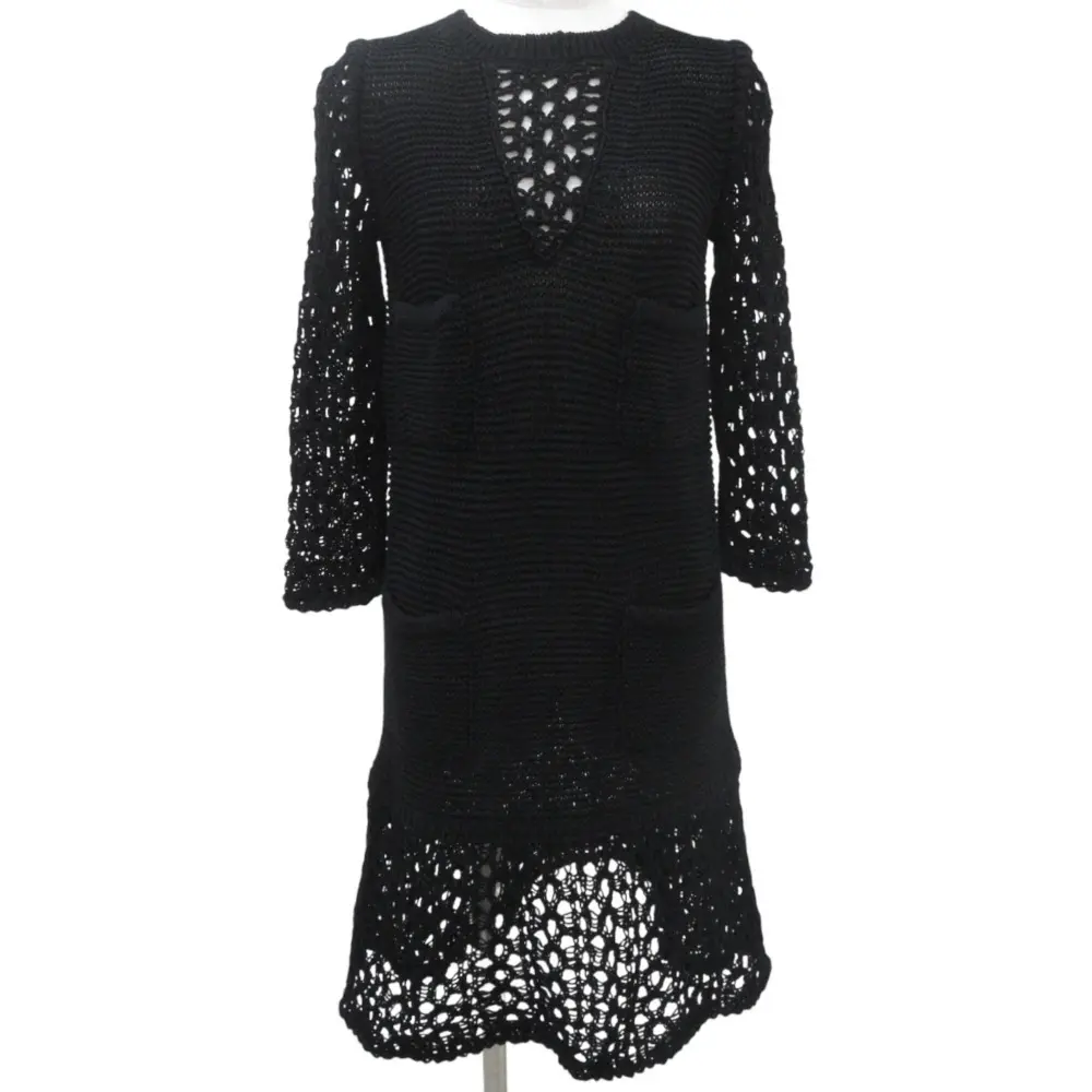 CHANEL シャネル ハーフスリーブ 透かし編み ニットワンピース P49313 サイズ34 ブラック