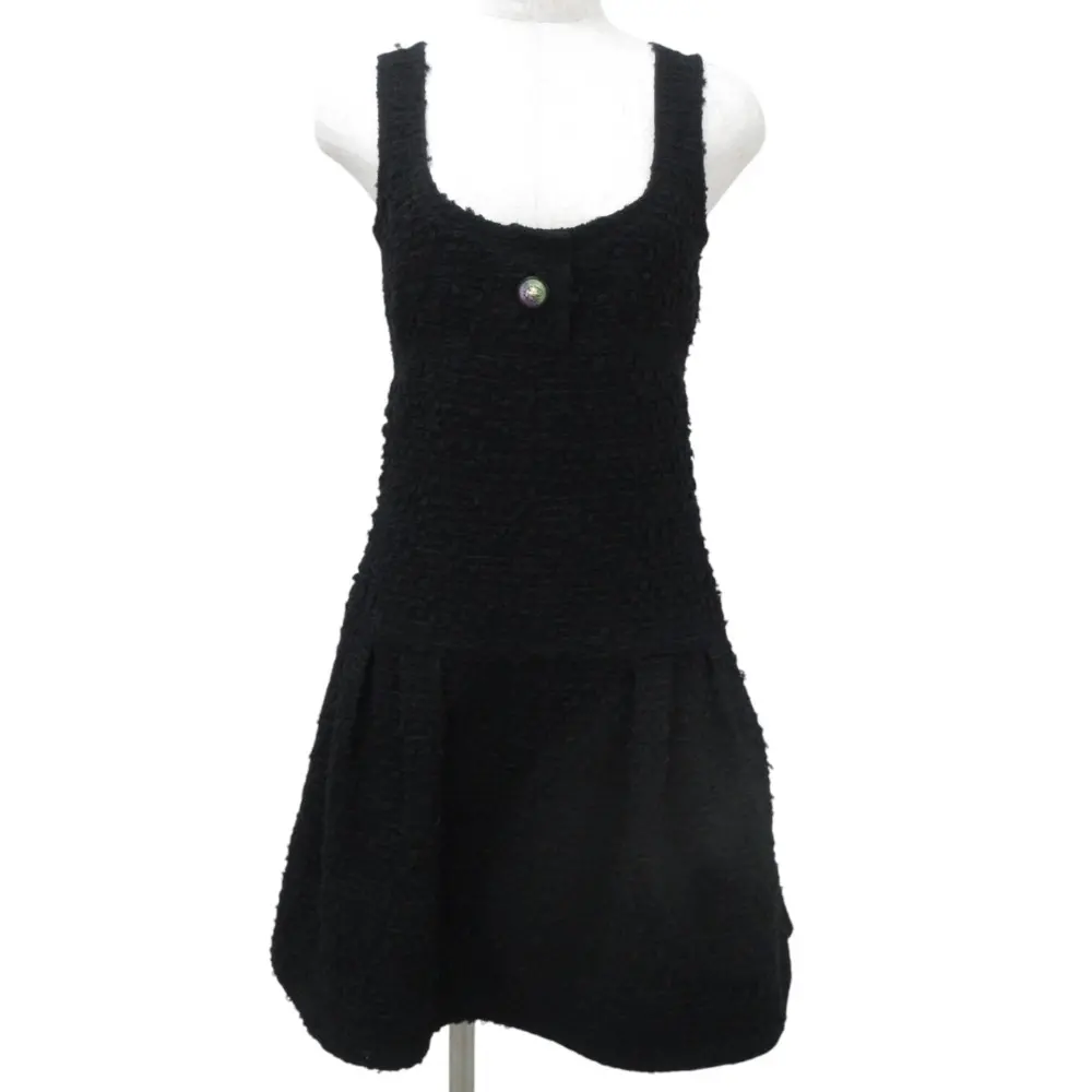 CHNEL シャネル ライオンボタン ウールブレンド ツイード ドレス ワンピース P56051 サイズ34 ブラック