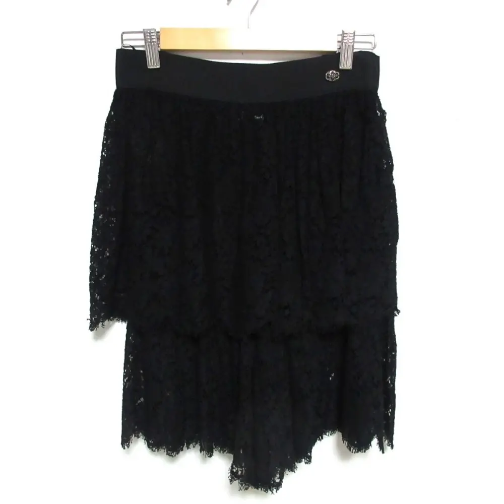 CHANEL シャネル グリポアココマーク イージーウエスト 総レース キュロットパンツ ショートパンツ 38 ブラック