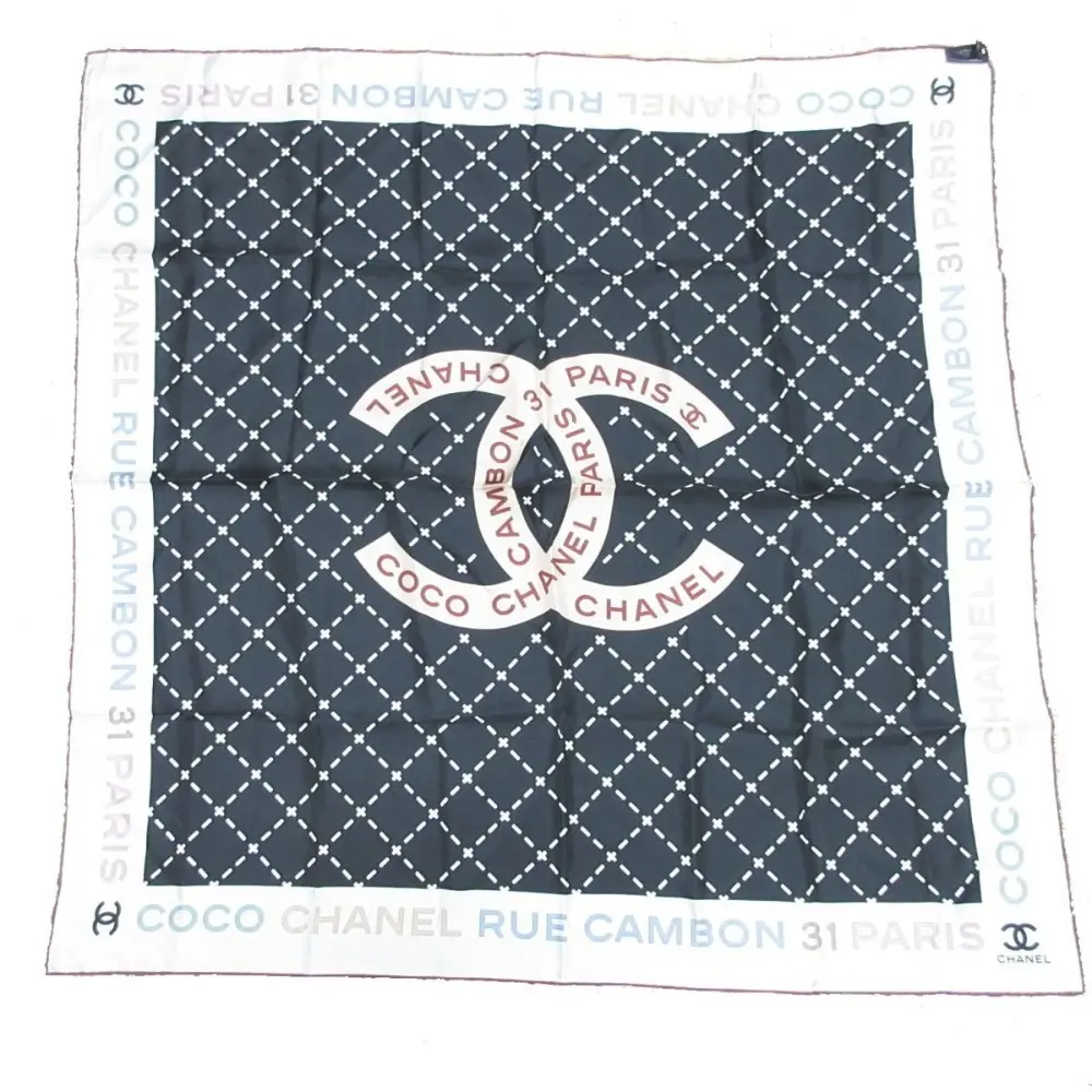 CHANEL シャネル COCO 31 RUE CAMBON ココマーク シルク100％ 大判スカーフ ブラック ピンク
