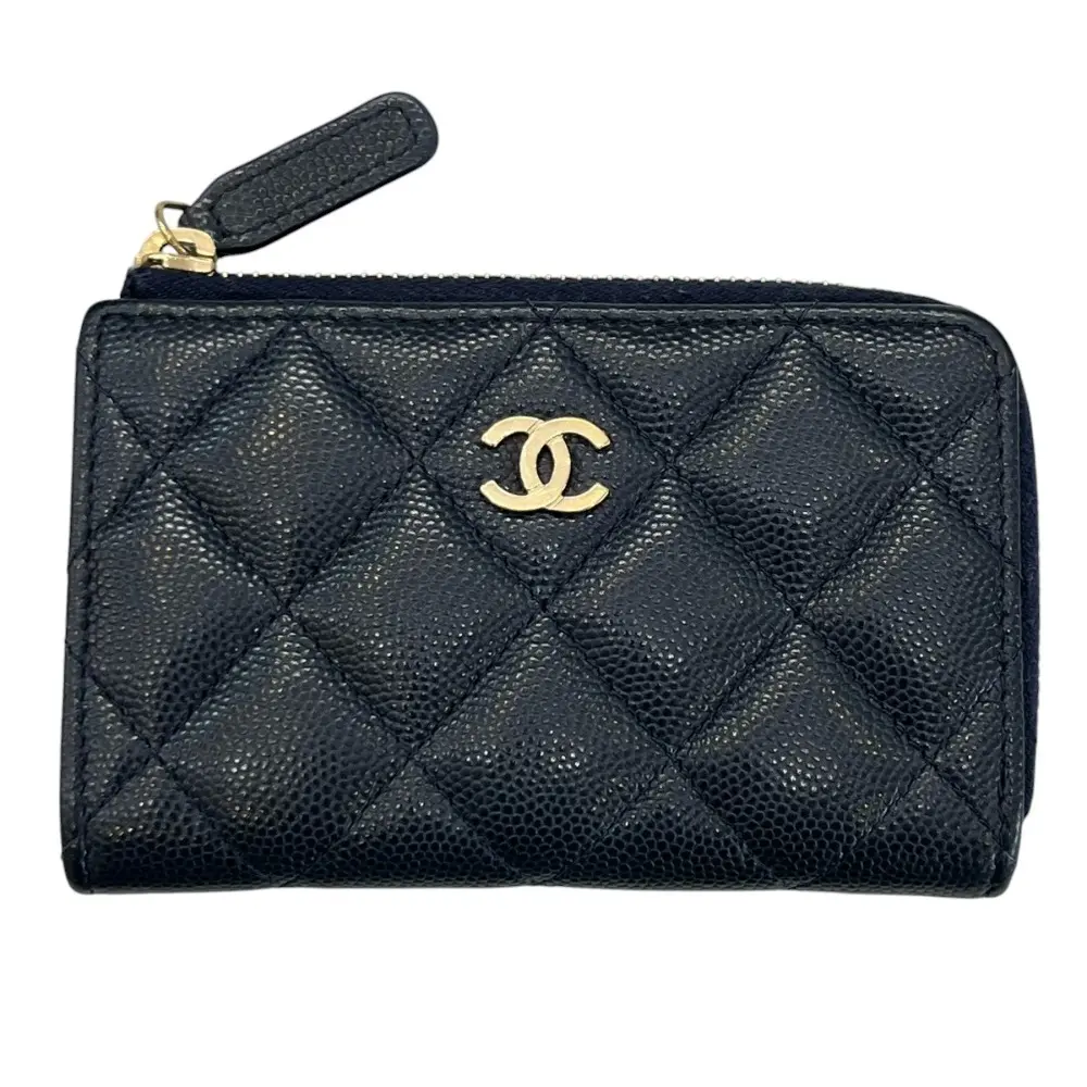 CHANEL シャネル マトラッセ キャビアスキン ココマーク コインケース キーリング付 AP0221 ネイビー