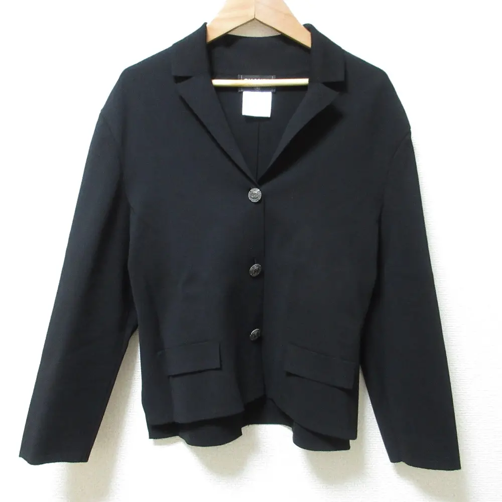 CHANEL シャネル ココマークボタン フェイクポケット ニットジャケット テーラードジャケット P42971 40 ブラック