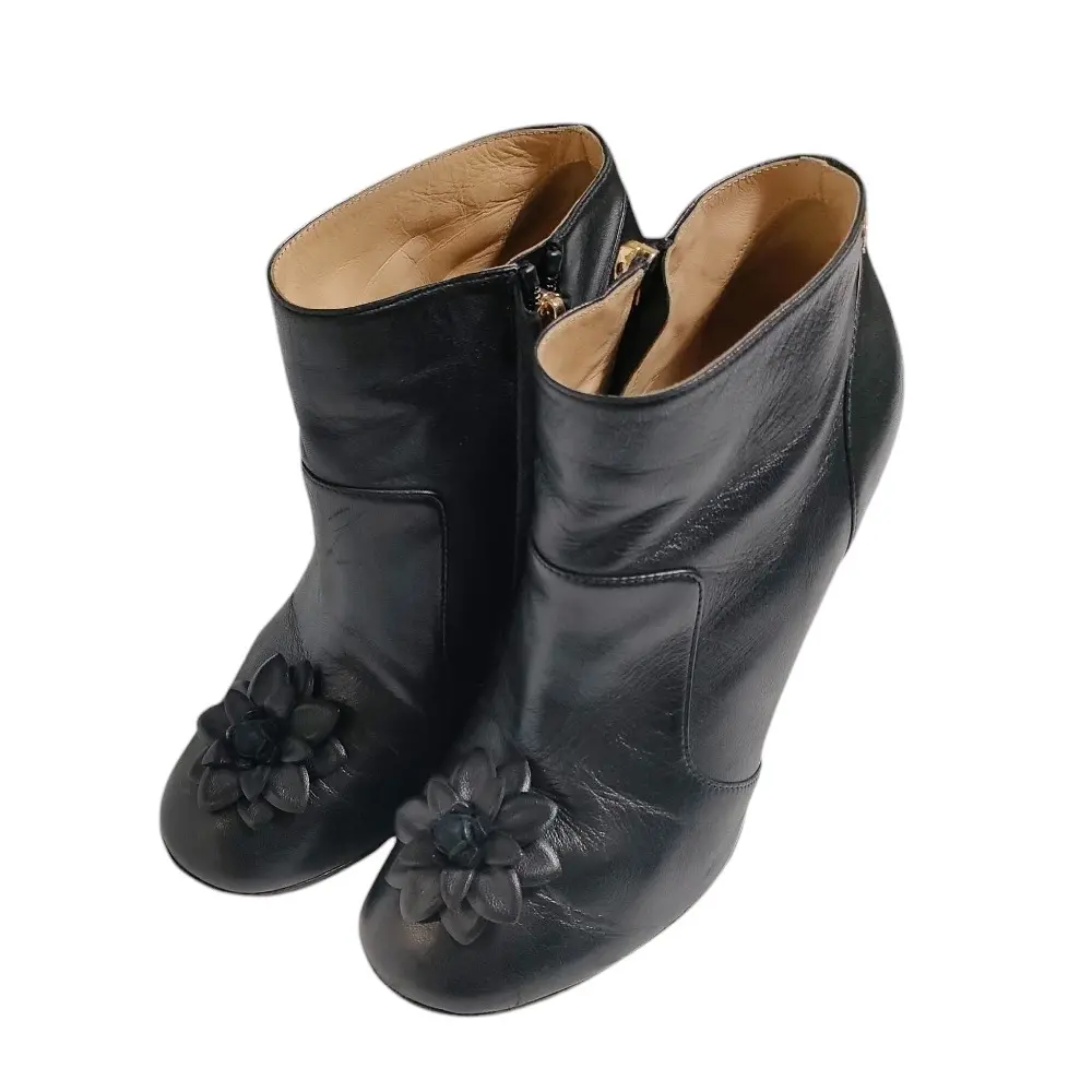 CHANEL シャネル ココマーク カメリアフラワー レザー ブーティ ショートブーツ G30999 サイズ36.5 23.5cm相当 ブラック