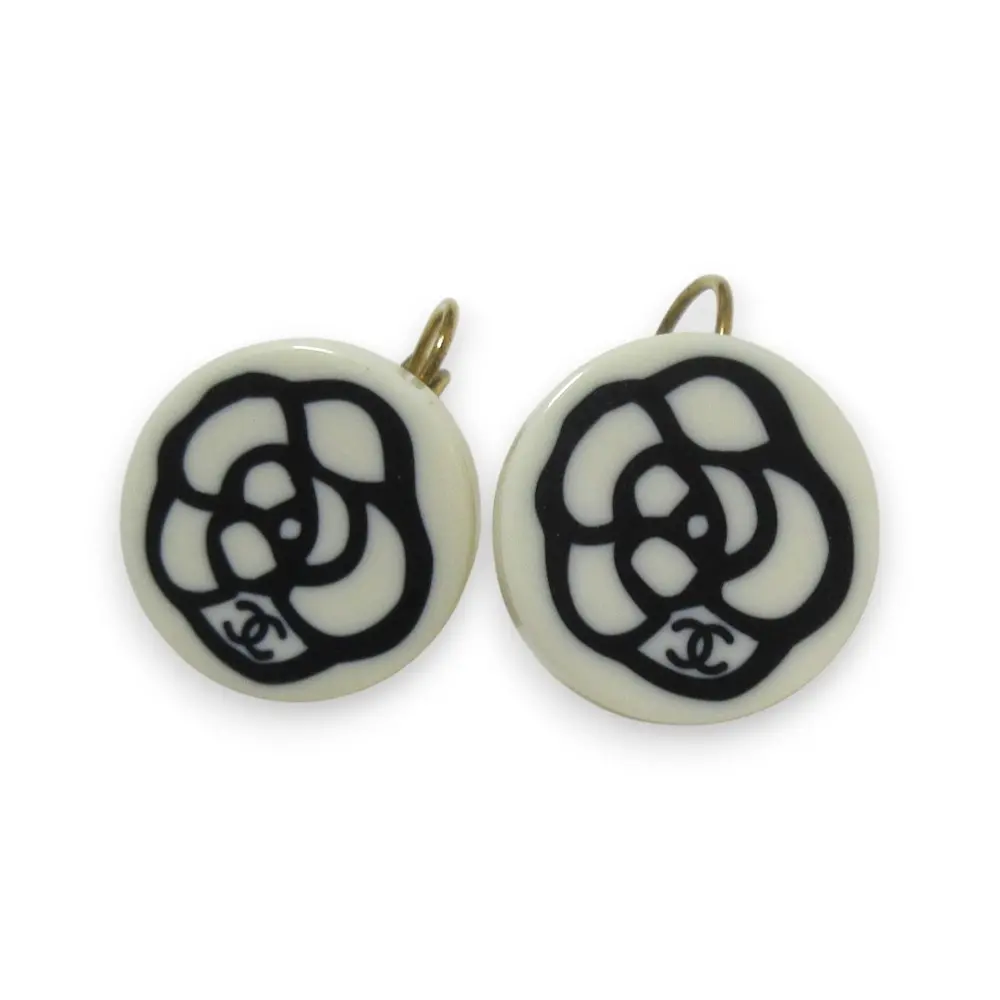 03P CHANEL シャネル カメリア ココマーク ピアス アクセサリー ホワイト×ブラック×ゴールド