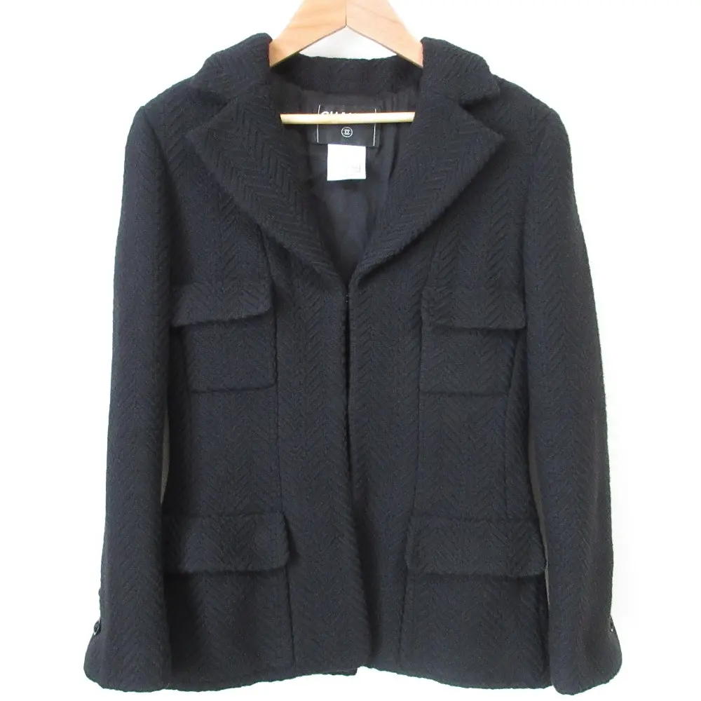 CHANEL シャネル 06A ウール100％ ヘリンボーン ツイード テーラードジャケット P29503 38 ブラック