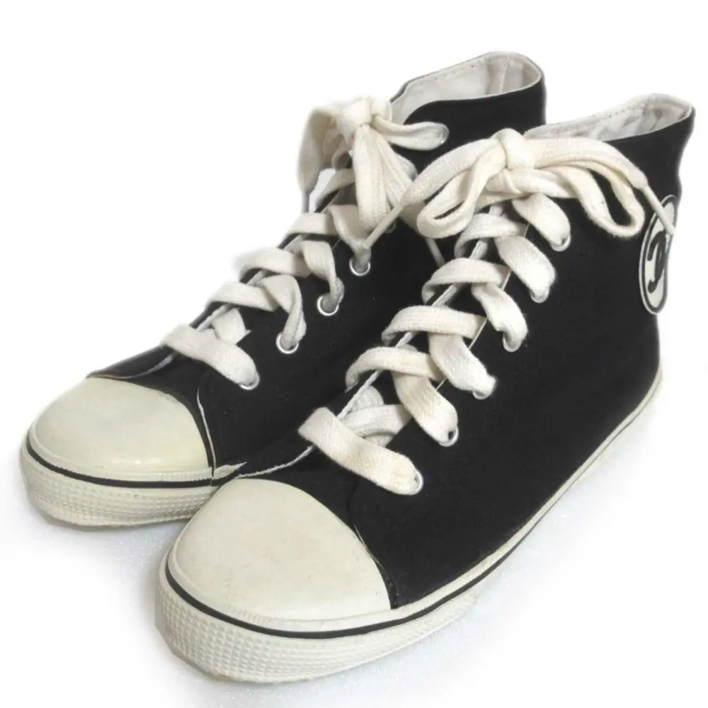 CHANEL シャネル ヴィンテージ ココマーク ハイカット スニーカー シューズ 001852 37サイズ 23.5cm相当 ブラック×ホワイト