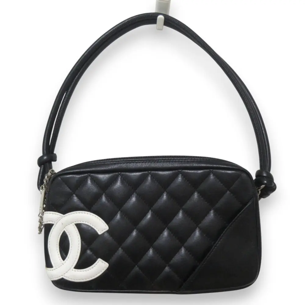 CHANEL シャネル カンボンライン レザー ココマーク ワンショルダーバッグ ハンドバッグ ブラック ホワイト