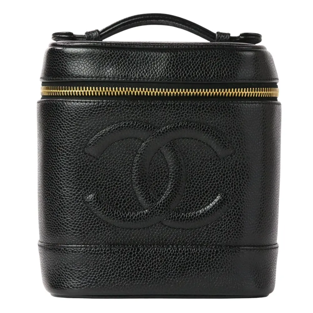 CHANEL シャネル キャビアスキン ココマーク バニティバッグ ハンドバッグ ブラック ゴールド金具