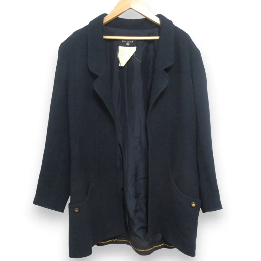 94P CHANEL シャネル ヴィンテージ ココマークボタン装飾 ツイード ボタンレス テーラードジャケット サイズ40 ネイビー