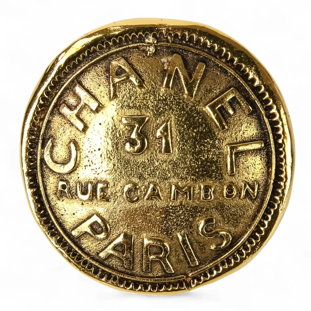 CHANEL シャネル ヴィンテージ 31 Rue Cambon カンボン ロゴ ラウンド ブローチ ゴールドカラー