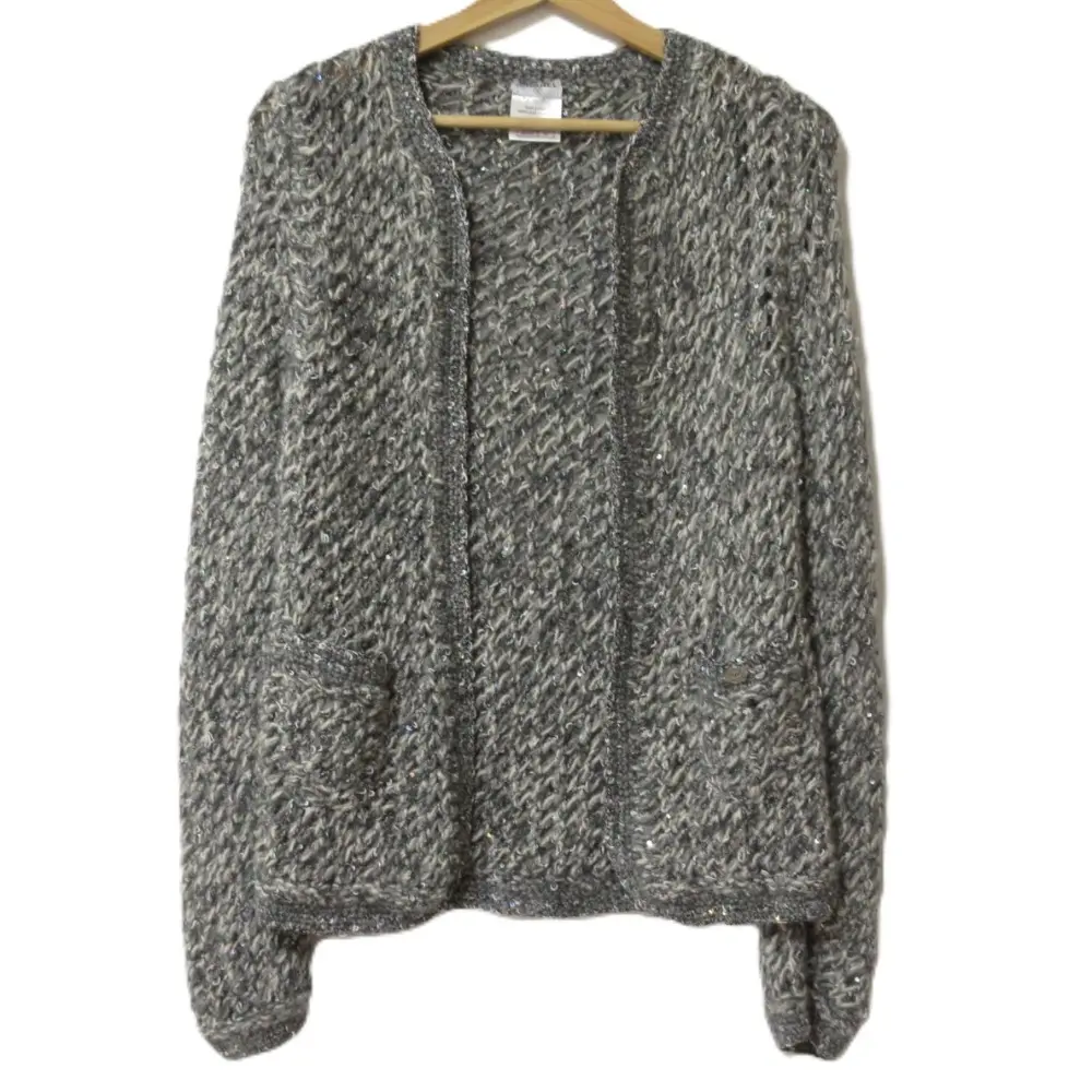 CHANEL シャネル 05A ココマーク スパンコール カシミヤ ニットジャケット カーディガン P27360 サイズ40 グレー