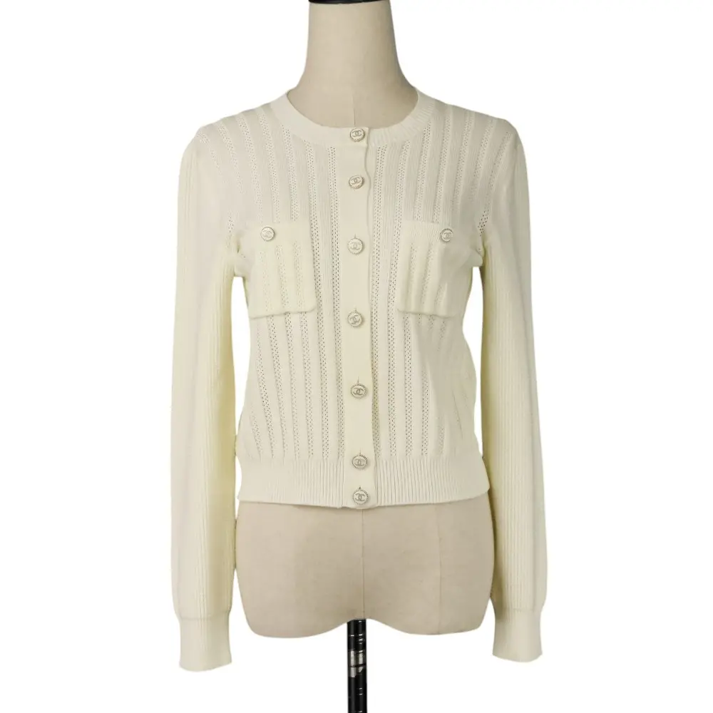 CHANEL シャネル 2021年モデル ココマークボタン ニットカーディガン P70421 サイズ36 オフホワイト