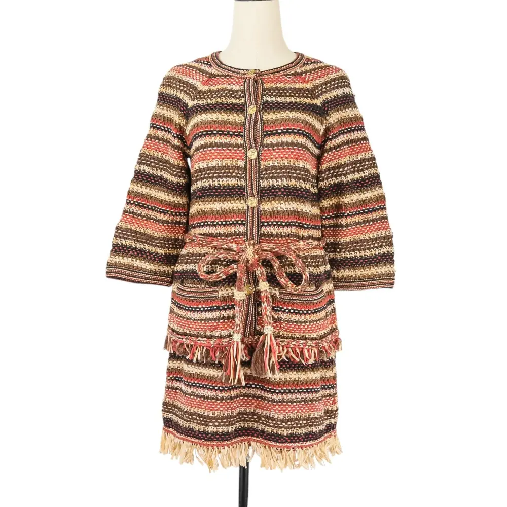 CHANEL シャネル ベルト付き ニットカーディガン スカート 上下セットアップ P58220 サイズ34 ブラウン