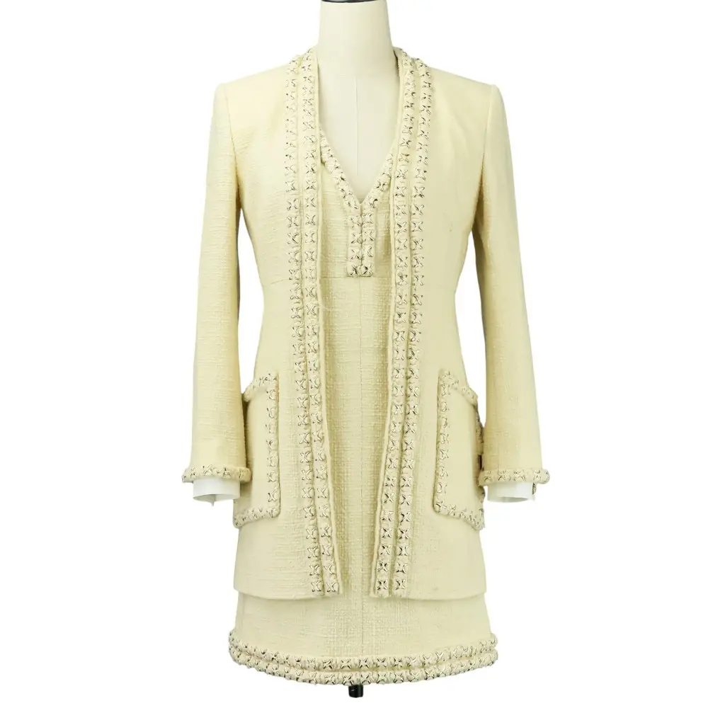 P56 シャネル メティエダールコレクション エンブロイダリーツイードジャケット ワンピース セットアップ P56907 34 アイボリー