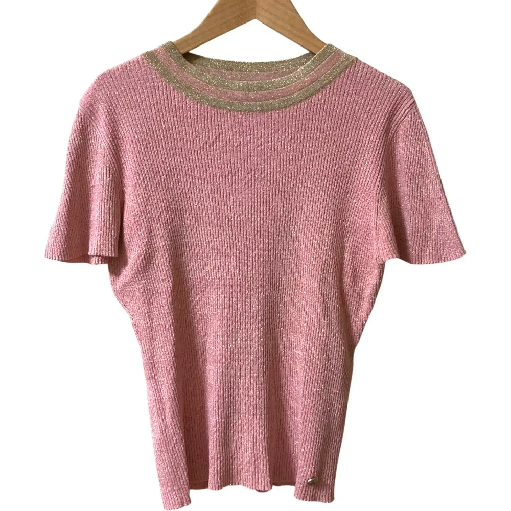 CHANEL シャネル ラメニット ショートスリーブトップス P61636 サイズ36 ピンク