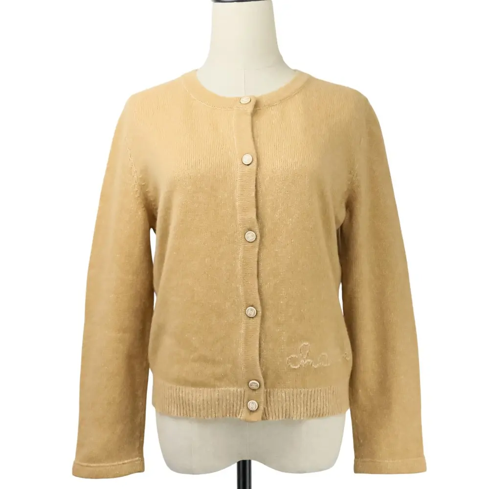01A CHANEL シャネル ココマークボタン カシミヤ100% ロゴ ニットカーディガン 40 キャメル