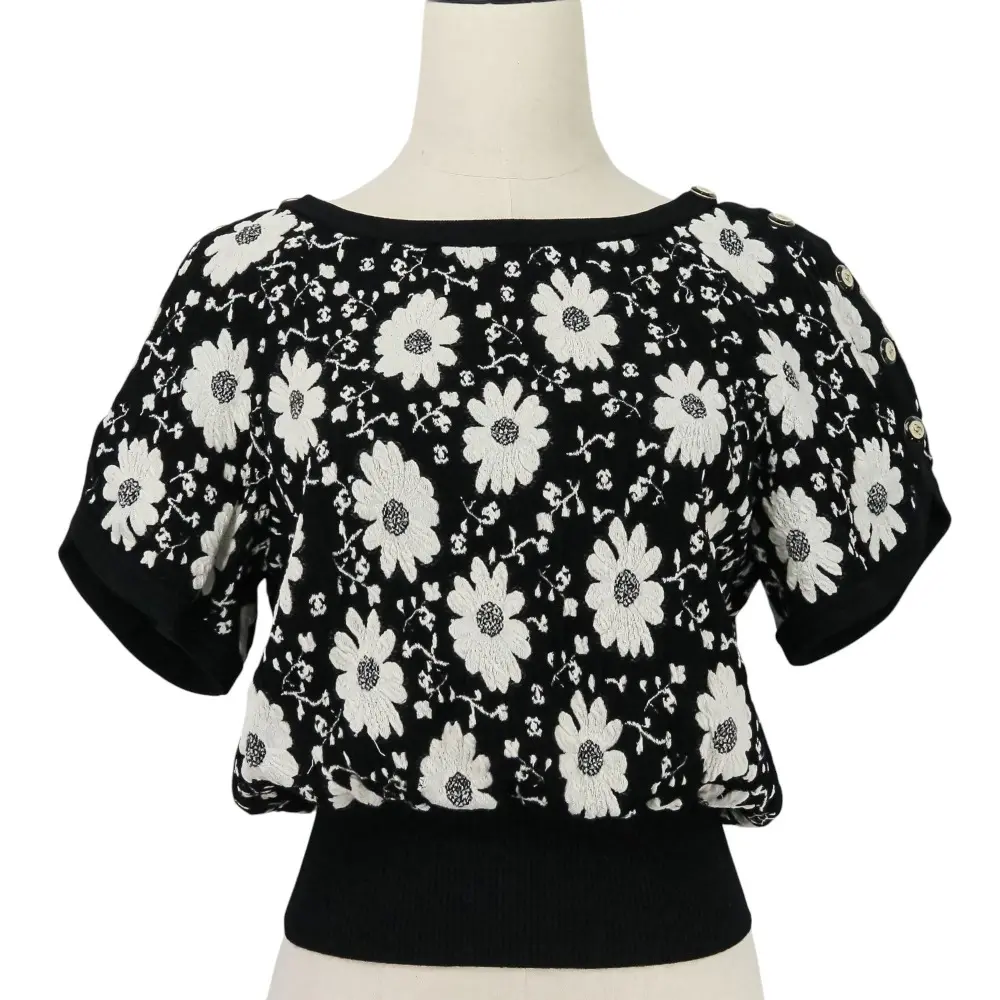 CHANEL シャネル カメリア ジャガードニット リブトリムトップス カットソー P47650 サイズ34 ブラック