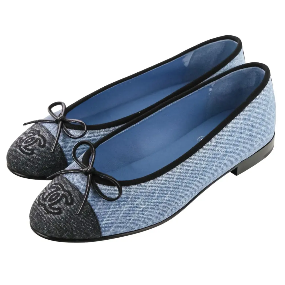 25P CHANEL シャネル バレリーナ ココマーク デニムバレエシューズ パンプス G02819 サイズ36C 23cm相当 ブルー