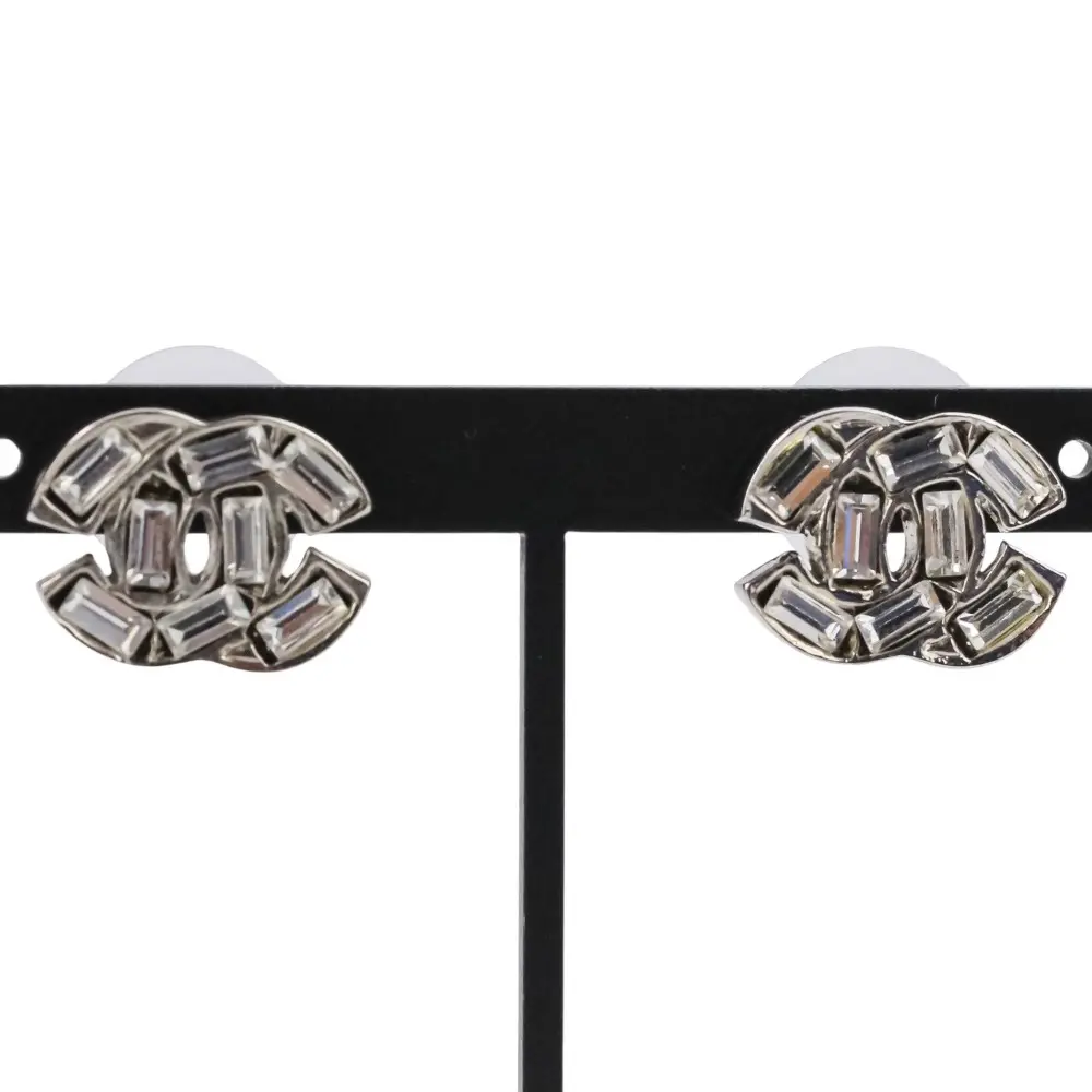 CHANEL シャネル 01P バゲットカット ラインストーン ココマーク ピアス シルバーカラー