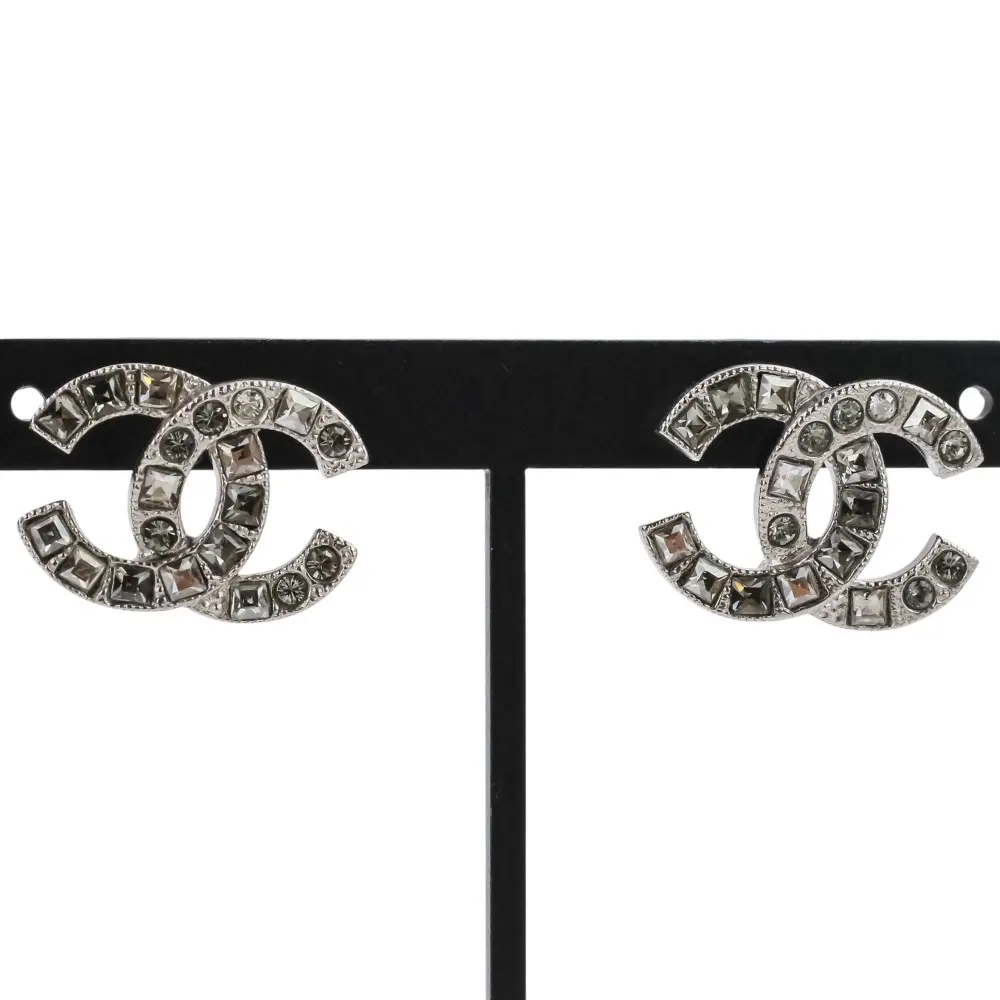 F17V CHANEL シャネル ラインストーン ココマーク ピアス シルバーカラー