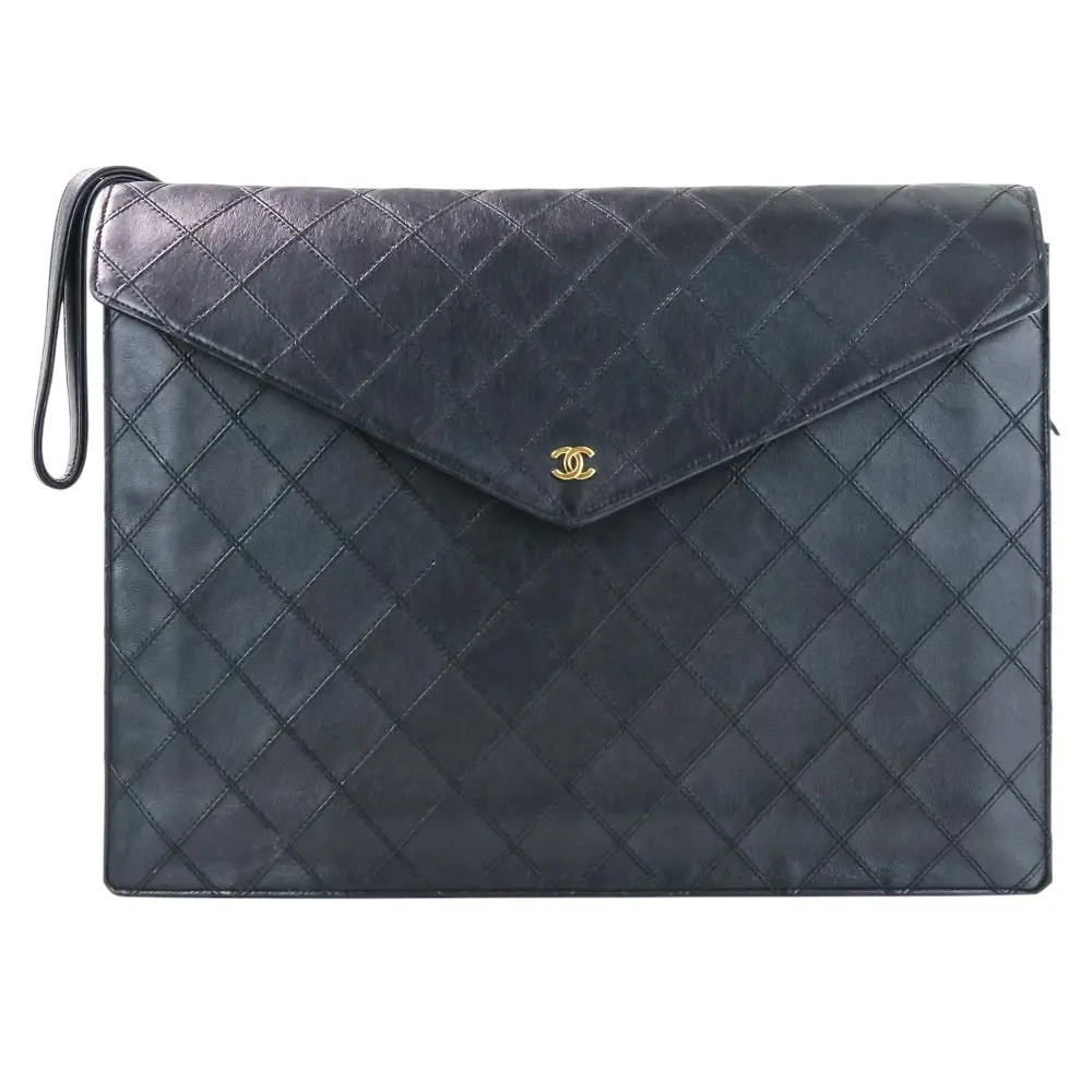 CHANEL シャネル ラムレザー マトラッセ ビコローレ CC ロゴ クラッチバッグ ブラック