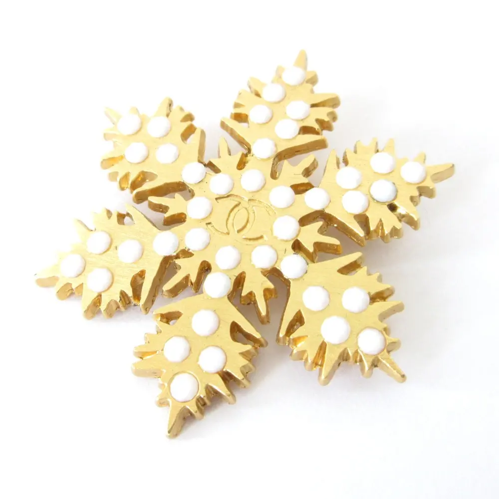 01A CHANEL シャネル ココマーク スノーフレーク ブローチ ゴールドカラー