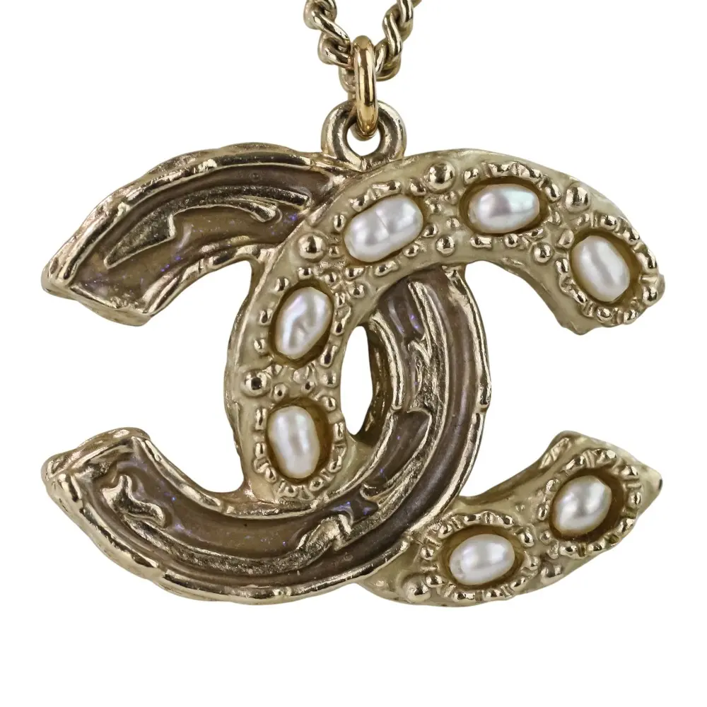 A12P CHANEL シャネル 2WAY リバーシブル ココマーク パール装飾 ネックレス ゴールドカラー