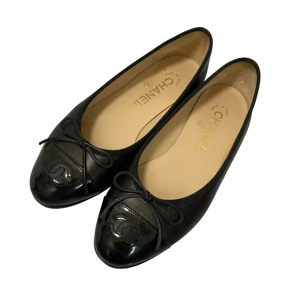 CHANEL シャネル ココマーク バレリーナ フラットパンプス G02819 サイズ35 1/2C 約22.5cm ブラック