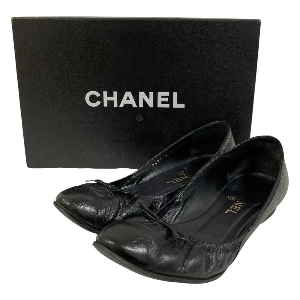 CHANEL シャネル ココマーク リボン バレエシューズ G25670 37C 約24cm ブラック