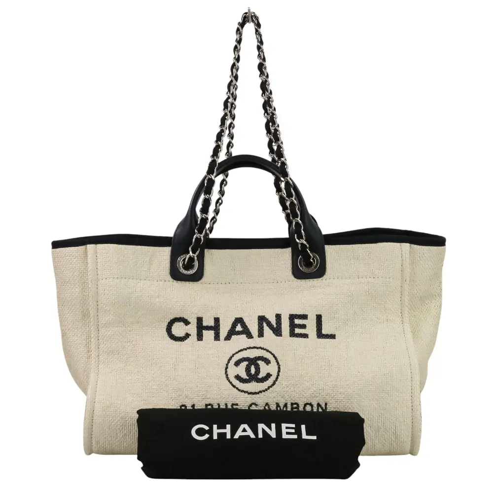 CHANEL シャネル ドーヴィル GM チェーン トートバッグ ネイビー ホワイト