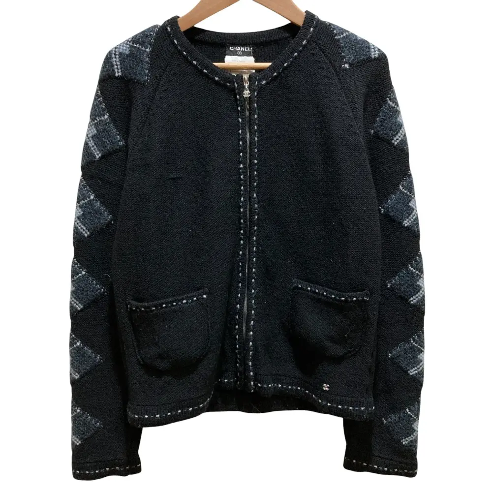 02A CHANEL シャネル ココマーク カシミヤブレンド ジップ ニットカーディガン P19799 サイズ38 ブラック