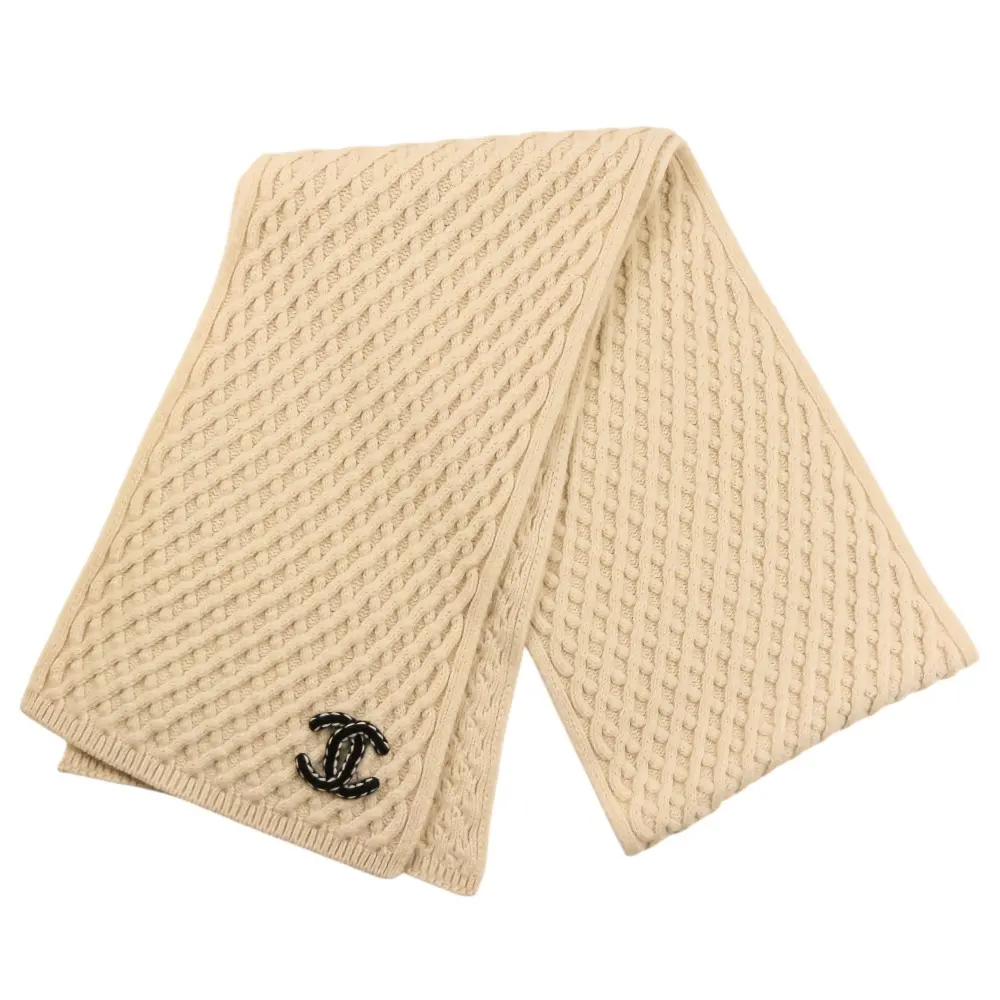 CHANEL シャネル ココマーク カシミヤ ケーブルニット マフラー ベージュ