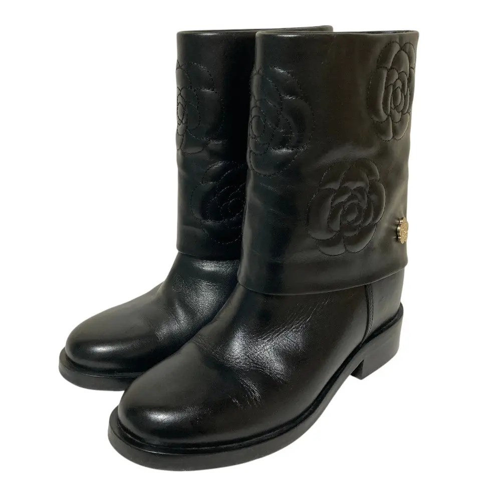 CHANEL シャネル カメリア レザー ショートブーツ G31923 サイズ36.5 23.5cm相当 ブラック