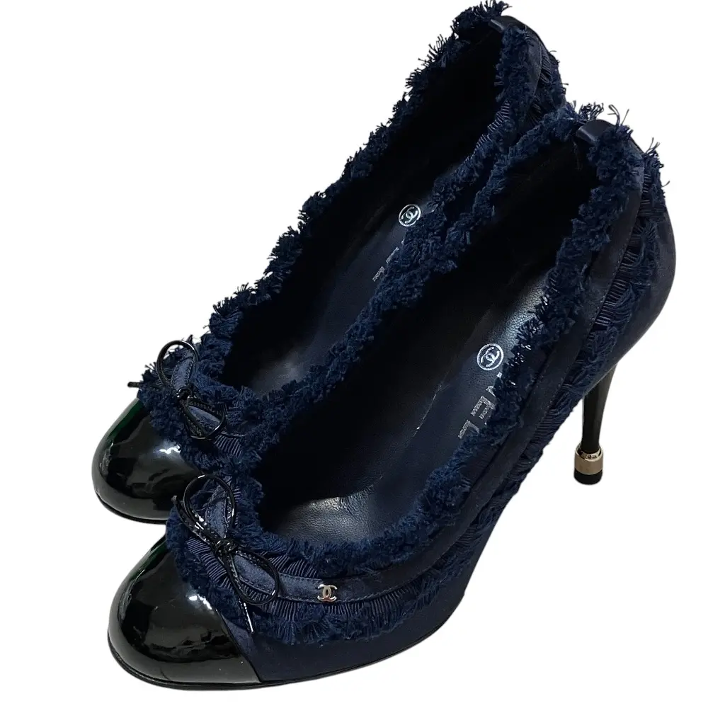 CHANEL シャネル フリンジサテン パンプス サイズ37 23.5cm相当 ネイビー