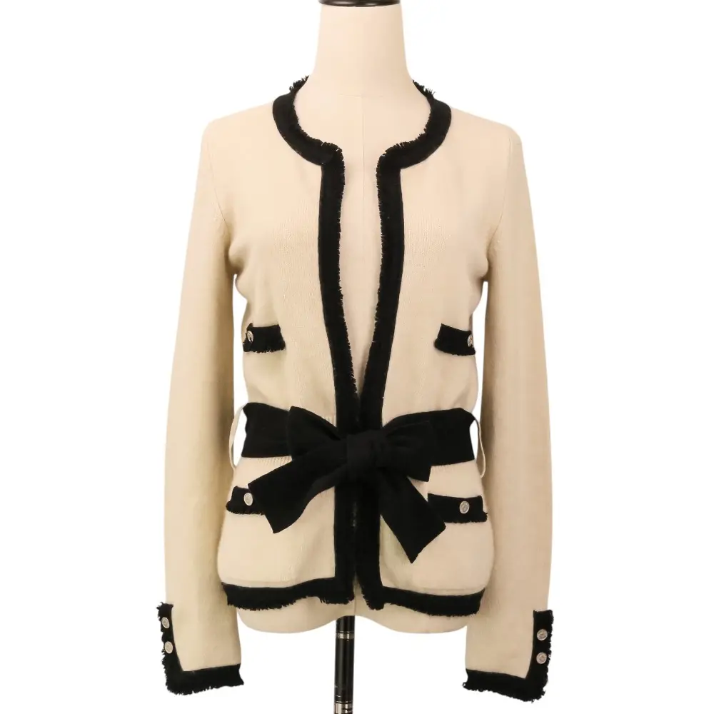 CHANEL シャネル 06A フリンジ カシミヤ ニット カーディガン P29721K00312 36 ホワイト ブラック