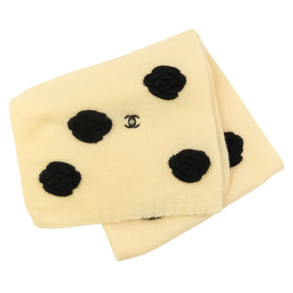 CHANEL シャネル カメリアモチーフ モヘア カシミヤブレンド ターンロック ココマーク マフラー ストール P39233 アイボリー