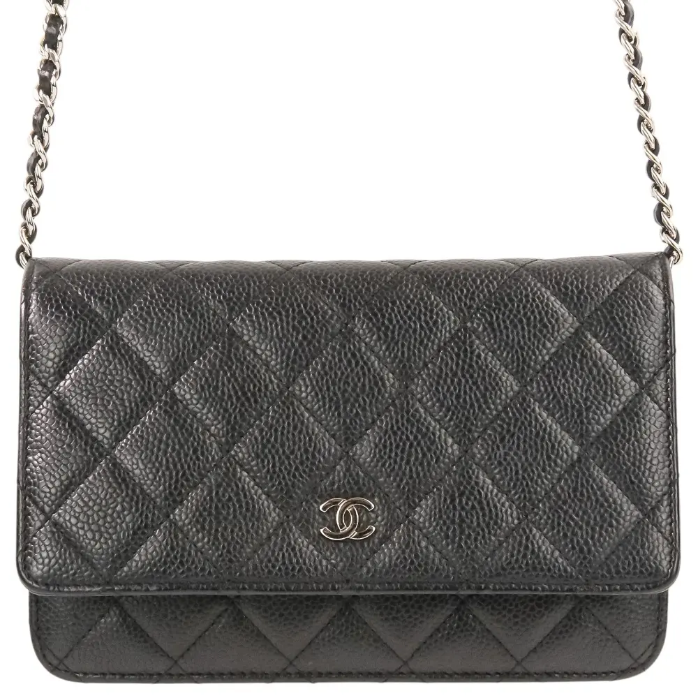 CHANEL シャネル ココマーク キャビアスキン マトラッセ クラシックチェーンウォレット A33814 ブラック