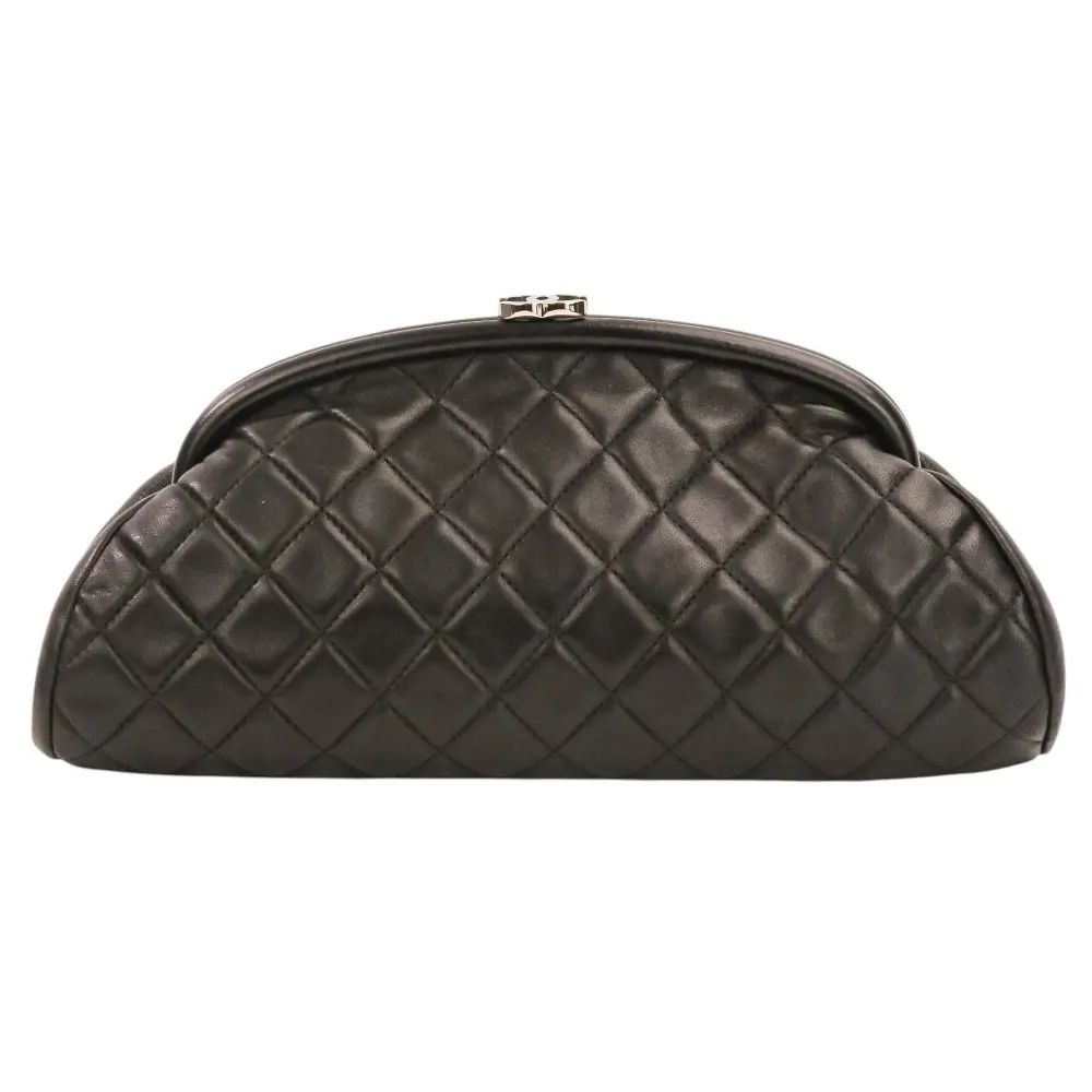CHANEL シャネル タイムレス キルティング ココマーク レザー がま口 クラッチバッグ ブラック